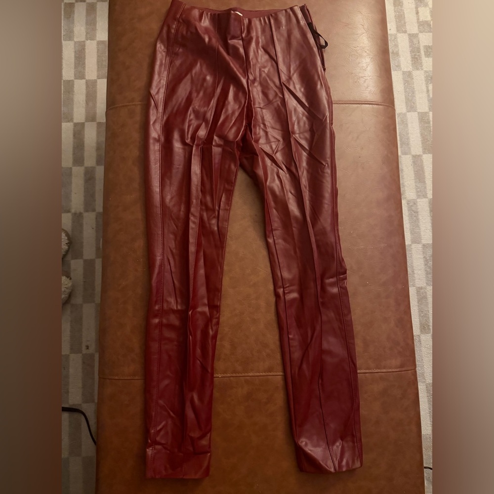 Babaton Deep Red Leather Pants
